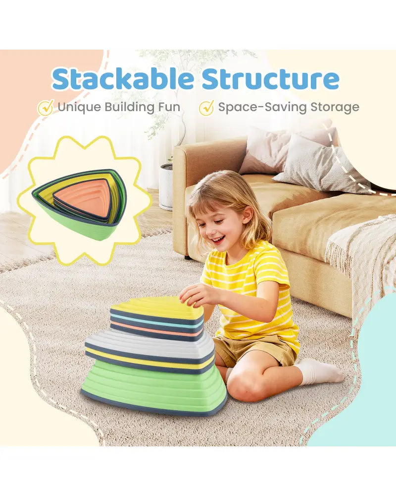 Set of 6 Stepping Stones for Kids Non-Slip Balance Stones with Storage Bag-Set of 6 - Multicolor - Toy Sports