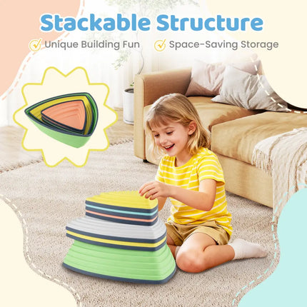 Set of 6 Stepping Stones for Kids Non-Slip Balance Stones with Storage Bag-Set of 6 - Multicolor - Toy Sports