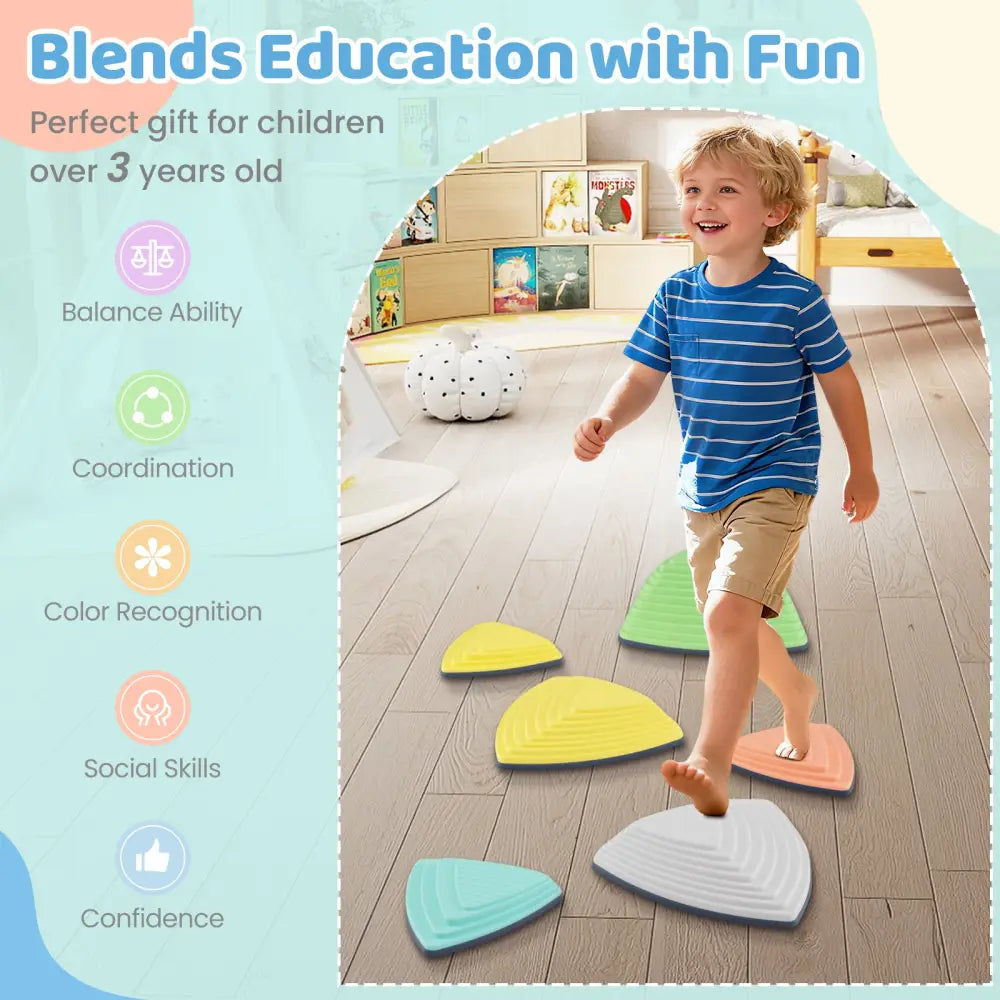 Set of 6 Stepping Stones for Kids Non-Slip Balance Stones with Storage Bag-Set of 6 - Multicolor - Toy Sports