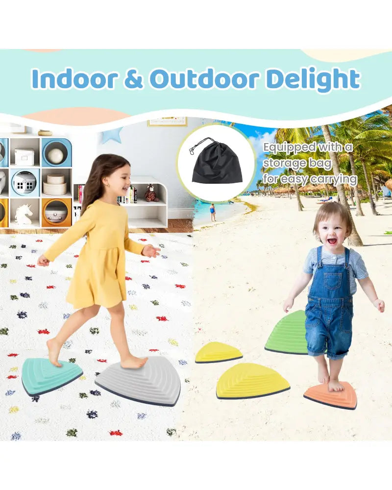 Set of 6 Stepping Stones for Kids Non-Slip Balance Stones with Storage Bag-Set of 6 - Multicolor - Toy Sports
