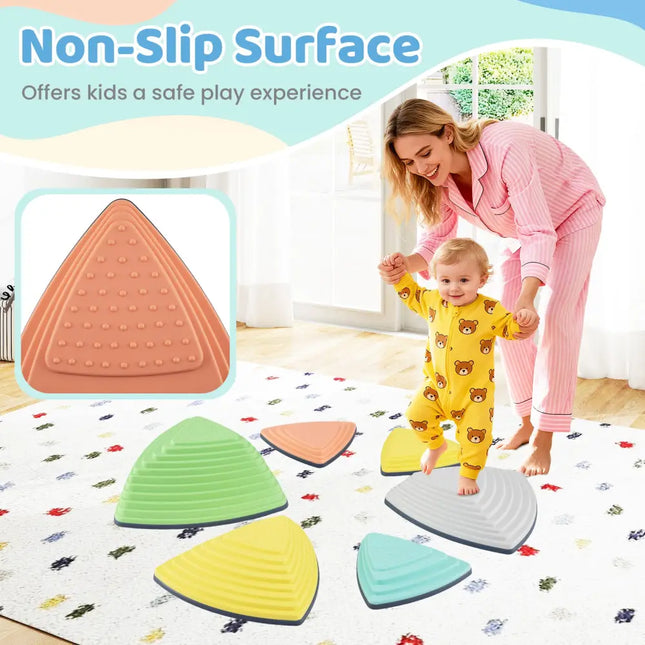 Set of 6 Stepping Stones for Kids Non-Slip Balance Stones with Storage Bag-Set of 6 - Multicolor - Toy Sports
