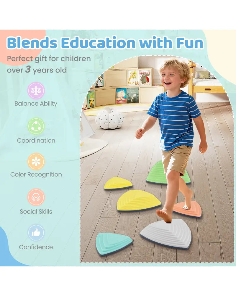 Set of 6 Stepping Stones for Kids Non-Slip Balance Stones with Storage Bag-Set of 6 - Multicolor - Toy Sports