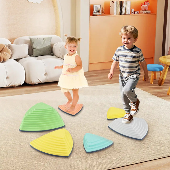 Set of 6 Stepping Stones for Kids Non-Slip Balance Stones with Storage Bag-Set of 6 - Multicolor - Toy Sports