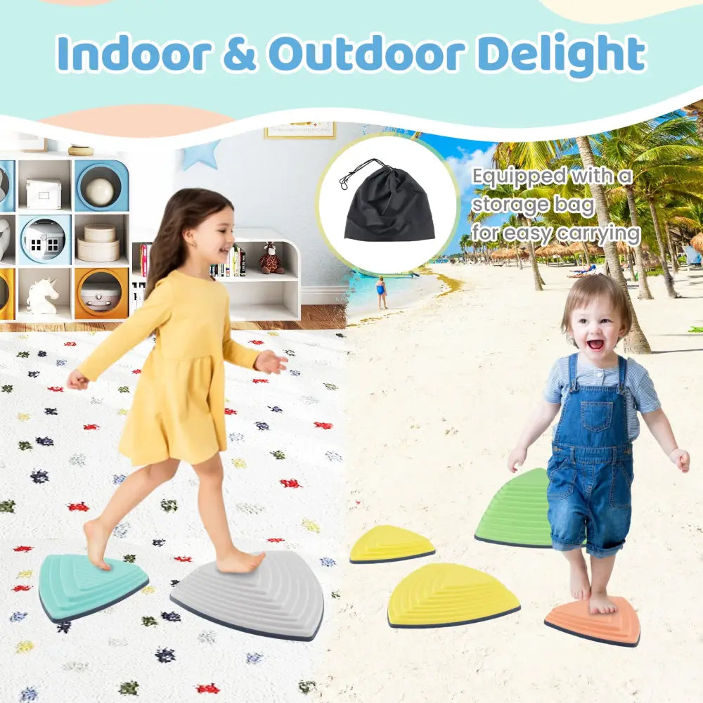 Set of 6 Stepping Stones for Kids Non-Slip Balance Stones with Storage Bag-Set of 6 - Multicolor - Toy Sports