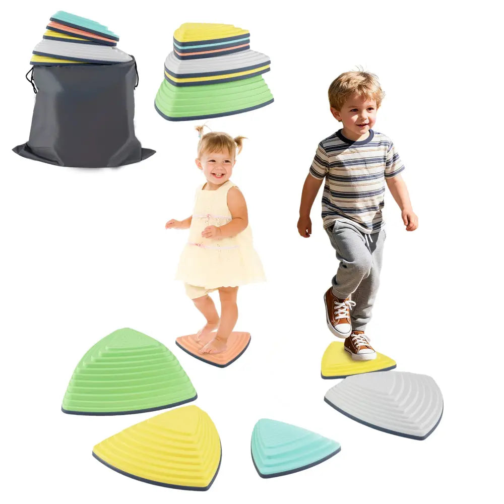 Set of 6 Stepping Stones for Kids Non-Slip Balance Stones with Storage Bag-Set of 6 - Multicolor - Toy Sports