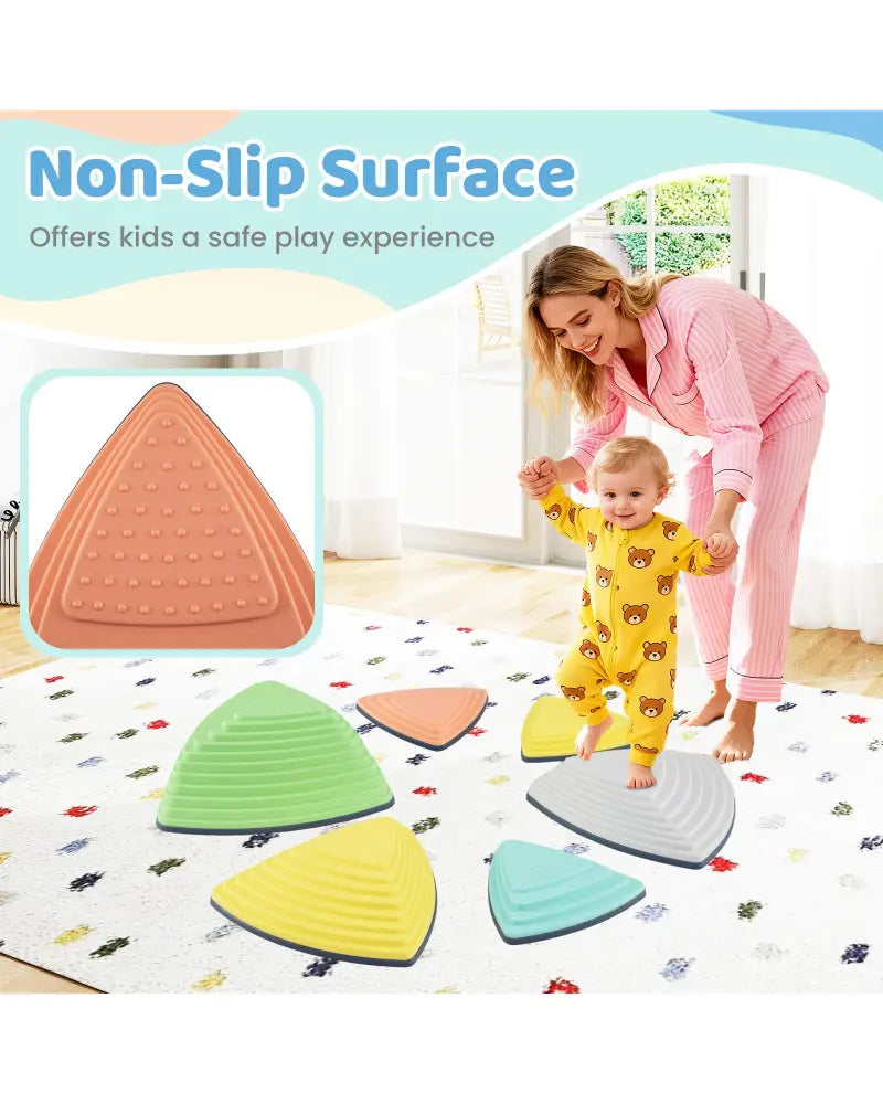 Set of 6 Stepping Stones for Kids Non-Slip Balance Stones with Storage Bag-Set of 6 - Multicolor - Toy Sports
