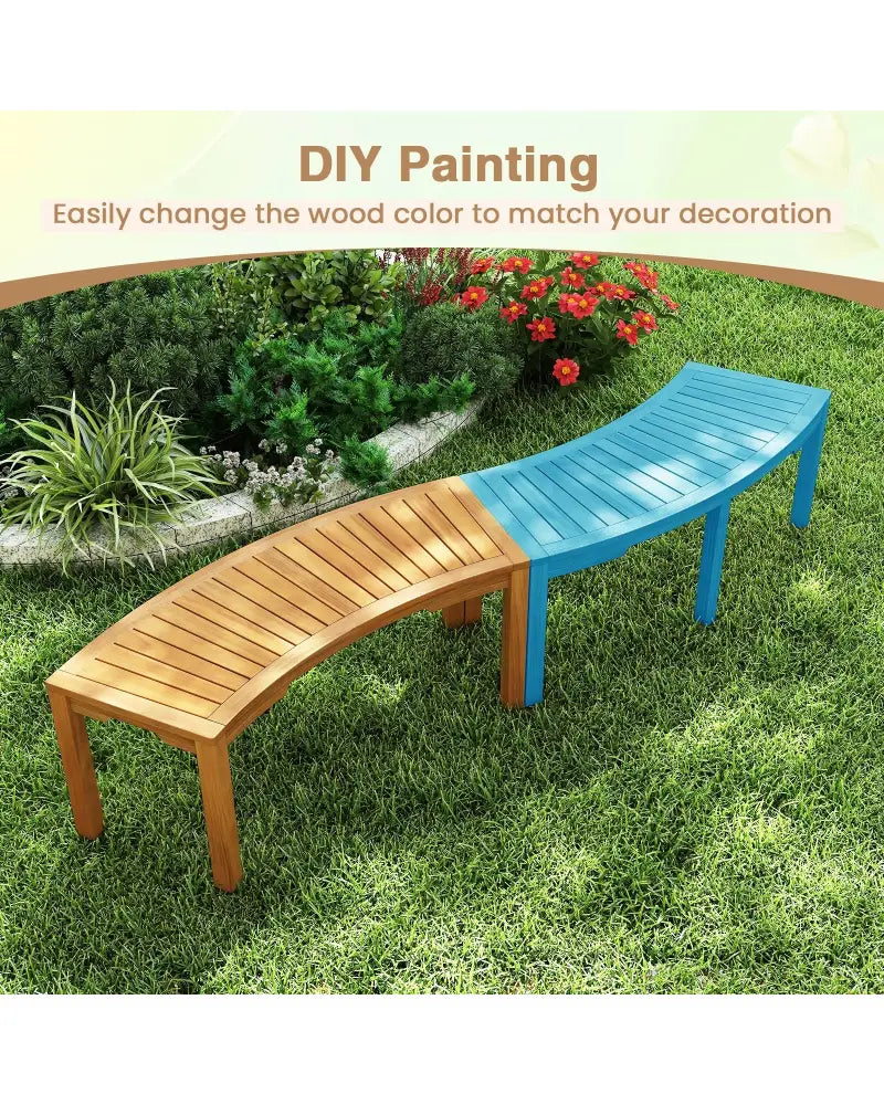 Set of 7 Outdoor Bench Acacia Wood Curved Garden Bench 2-Person - Natural - Outdoor Benches