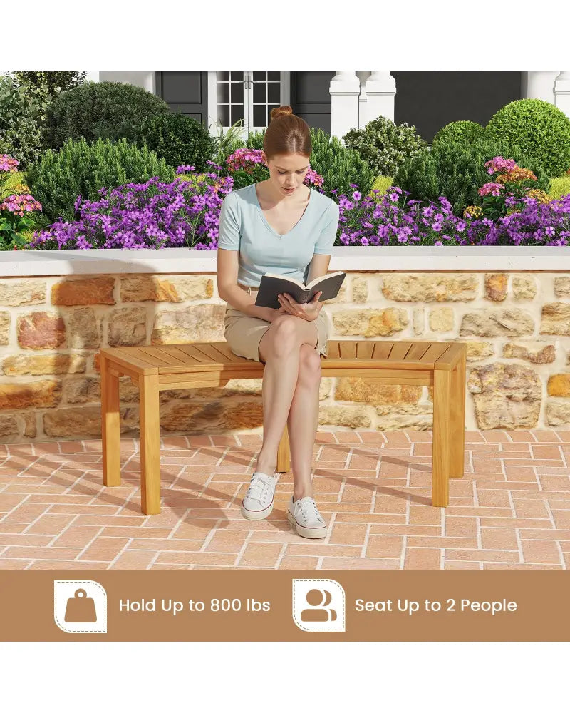 Set of 7 Outdoor Bench Acacia Wood Curved Garden Bench 2-Person - Natural - Outdoor Benches