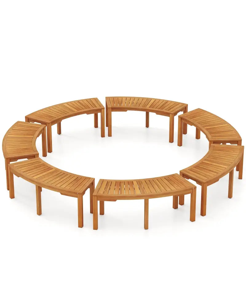Set of 7 Outdoor Bench Acacia Wood Curved Garden Bench 2-Person - Natural - Outdoor Benches