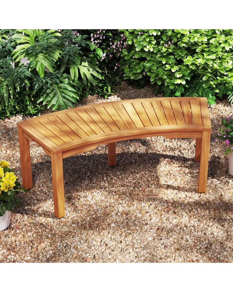 Set of 7 Outdoor Bench Acacia Wood Curved Garden Bench 2-Person - Natural - Outdoor Benches