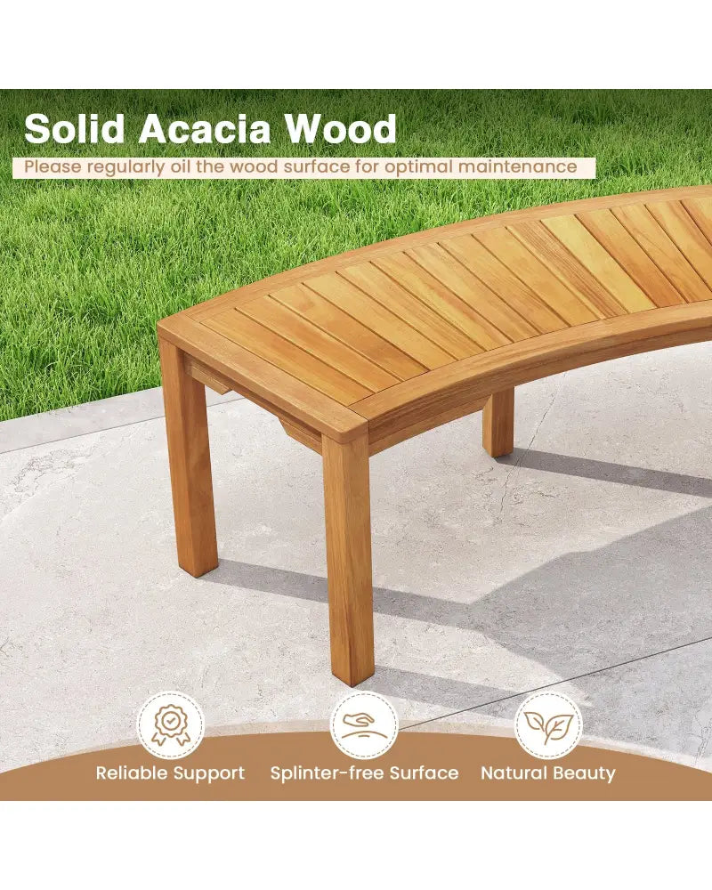 Set of 7 Outdoor Bench Acacia Wood Curved Garden Bench 2-Person - Natural - Outdoor Benches