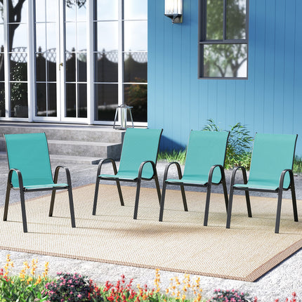 4 Pieces Stackable Patio Dining Chairs Set with Armrest-Blue