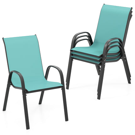 4 Pieces Stackable Patio Dining Chairs Set with Armrest-Blue