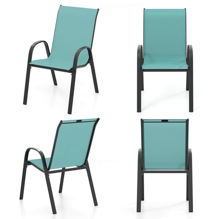 4 Pieces Stackable Patio Dining Chairs Set with Armrest-Blue