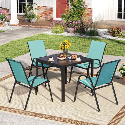 4 Pieces Stackable Patio Dining Chairs Set with Armrest-Blue