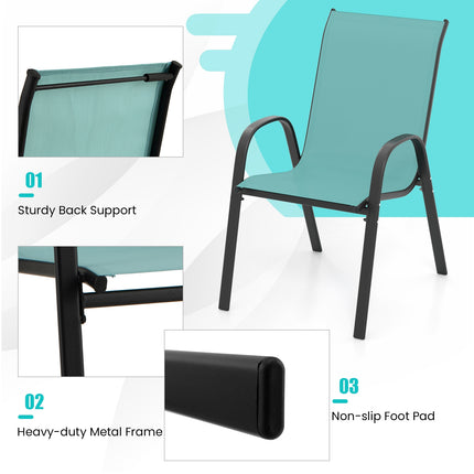 4 Pieces Stackable Patio Dining Chairs Set with Armrest-Blue