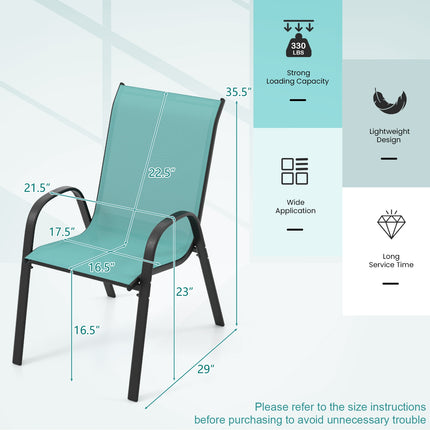 4 Pieces Stackable Patio Dining Chairs Set with Armrest-Blue