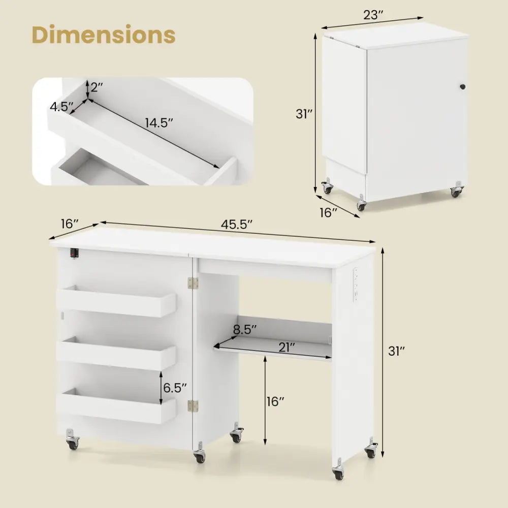Sewing Machine and Table Set with Charging Station Folding Craft Desk and Beginner Sewing Machine - Office Desks