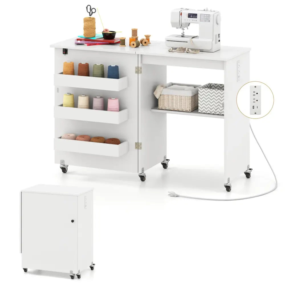 Sewing Machine and Table Set with Charging Station Folding Craft Desk and Beginner Sewing Machine - Office Desks