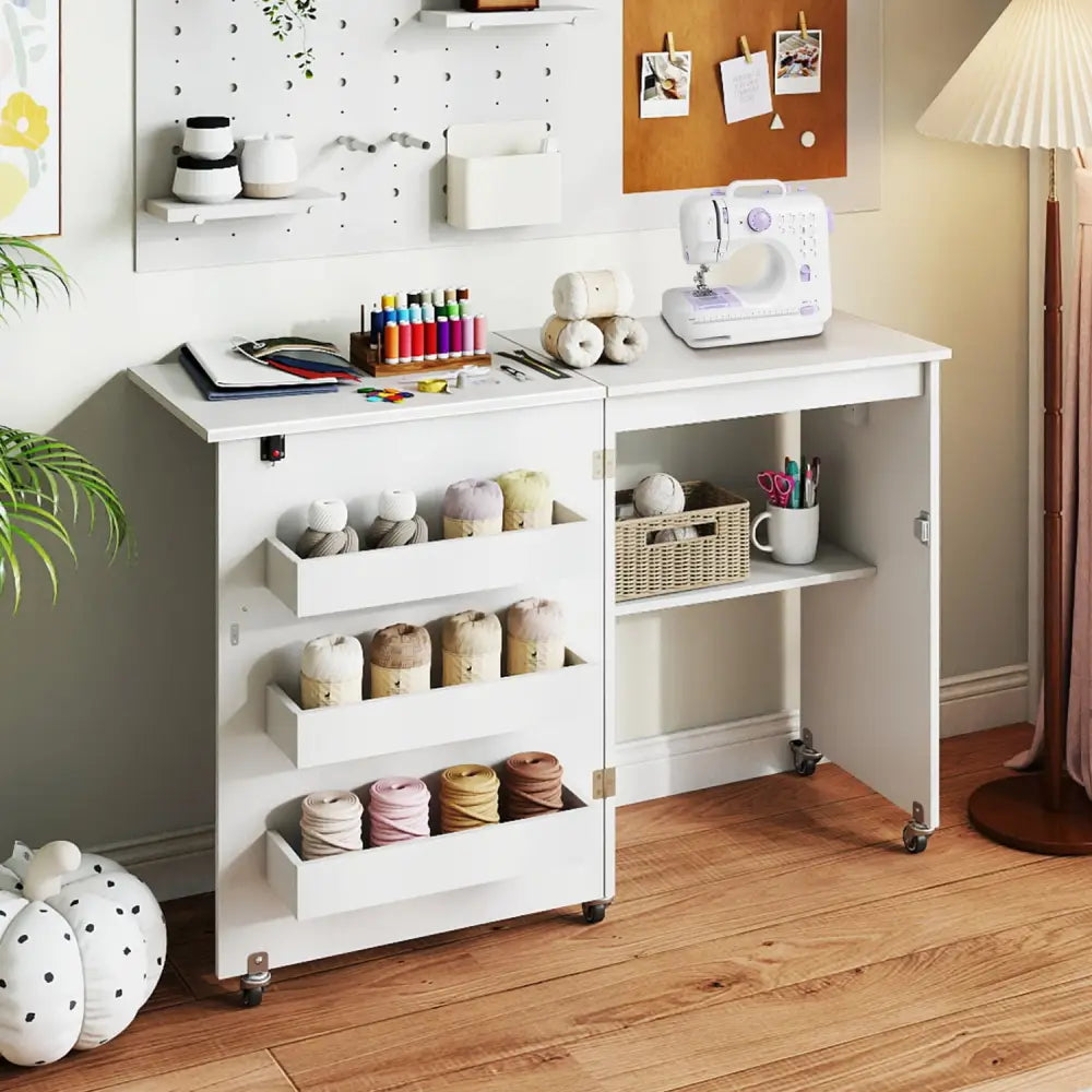 Sewing Machine and Table Set with Charging Station Folding Craft Desk and Beginner Sewing Machine - Office Desks