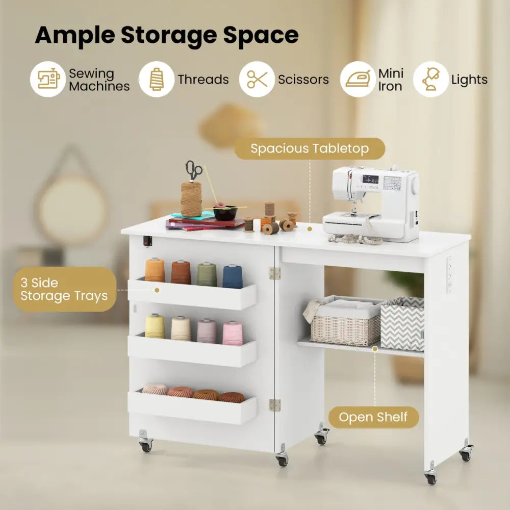 Sewing Machine and Table Set with Charging Station Folding Craft Desk and Beginner Sewing Machine - Office Desks