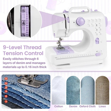 Sewing Machine for Beginners Mini Sewing Machine with 12 Built-in Stitches - White - Sewing Tables