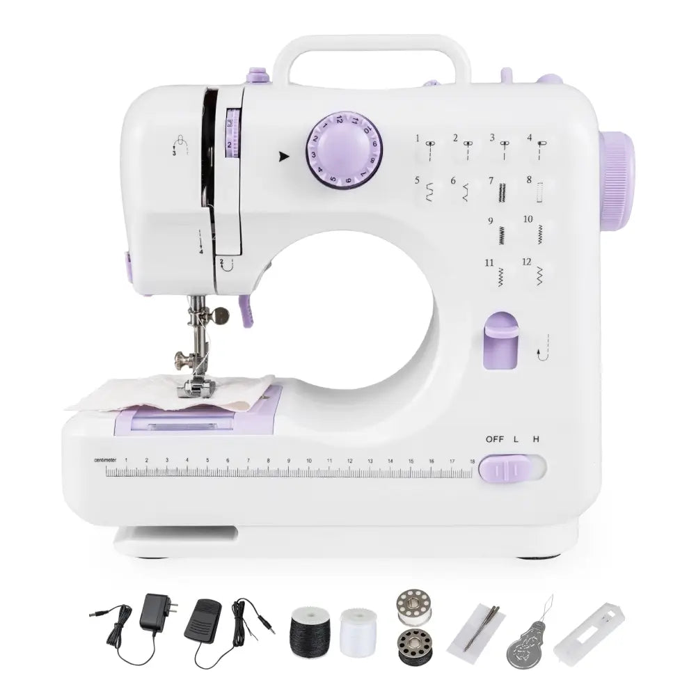Sewing Machine for Beginners Mini Sewing Machine with 12 Built-in Stitches - White - Sewing Tables