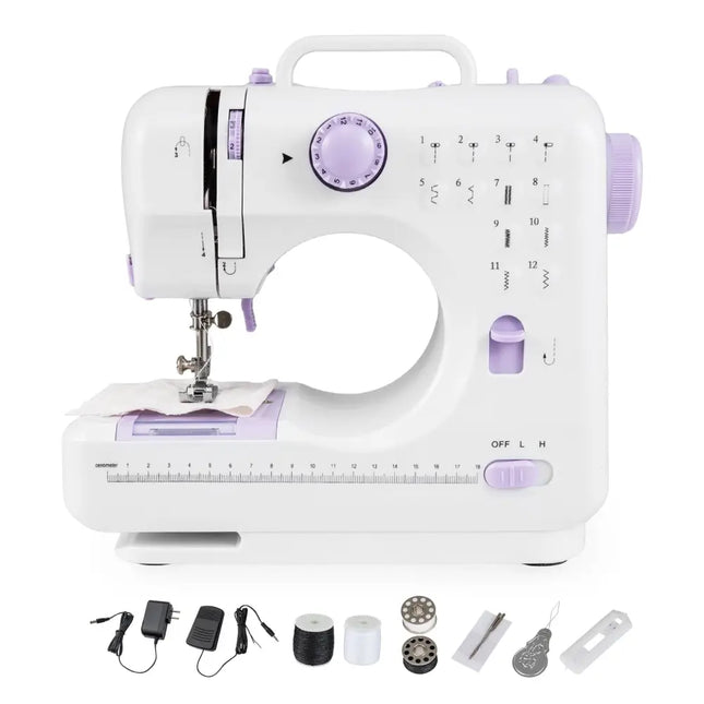 Sewing Machine for Beginners Mini Sewing Machine with 12 Built-in Stitches - White - Sewing Tables