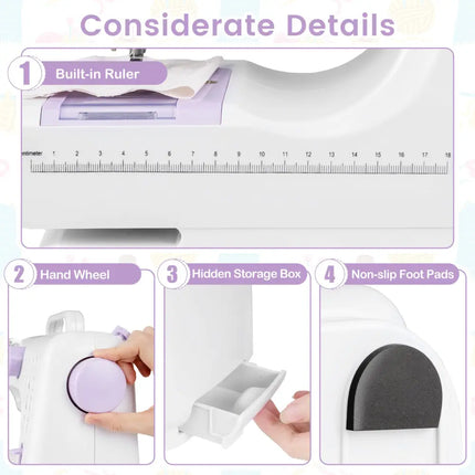 Sewing Machine for Beginners Mini Sewing Machine with 12 Built-in Stitches - White - Sewing Tables