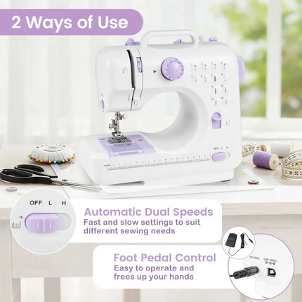 Sewing Machine for Beginners Mini Sewing Machine with 12 Built-in Stitches - White - Sewing Tables
