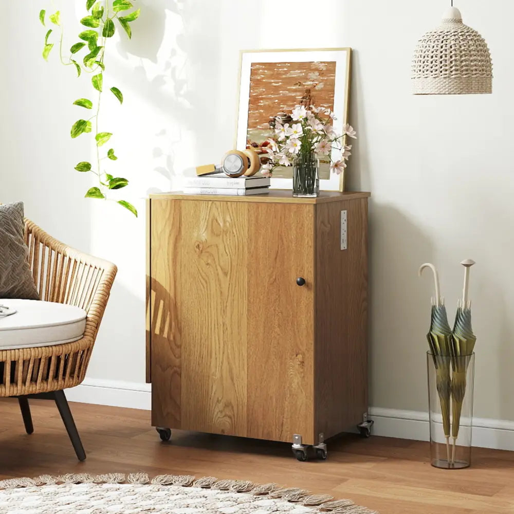 Sewing Machine Table with Charging Station and Lockable Casters-Natural - Natural - Sewing Tables