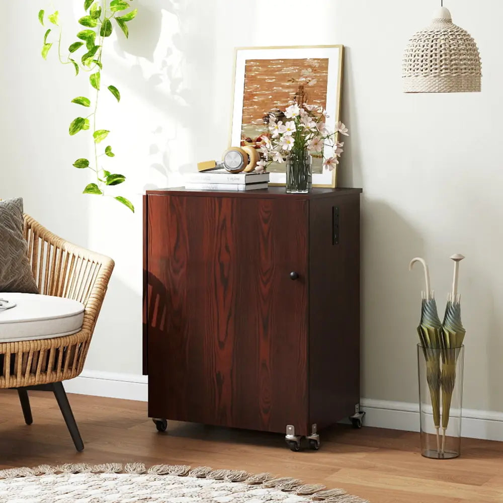 Sewing Machine Table with Charging Station and Lockable Casters-Brown - Brown - Sewing Tables
