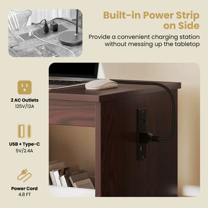Sewing Machine Table with Charging Station and Lockable Casters-Brown - Brown - Sewing Tables