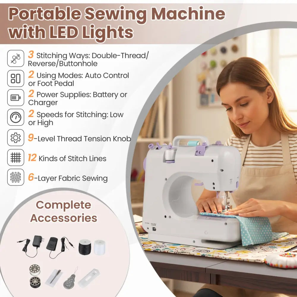 Sewing Machine Table with Charging Station and Lockable Casters-Brown - Brown - Sewing Tables