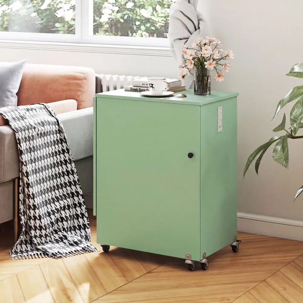 Sewing Machine Table with Charging Station and Lockable Casters-Green - Green - Sewing Tables