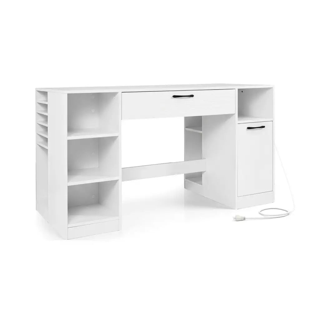 Sewing Table with Power Outlets Craft Station Desk with 2 Drawers Open Compartments-White - White - Sewing Tables