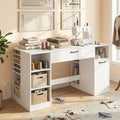 Sewing Table with Power Outlets Craft Station Desk with 2 Drawers Open Compartments-White - White - Sewing Tables