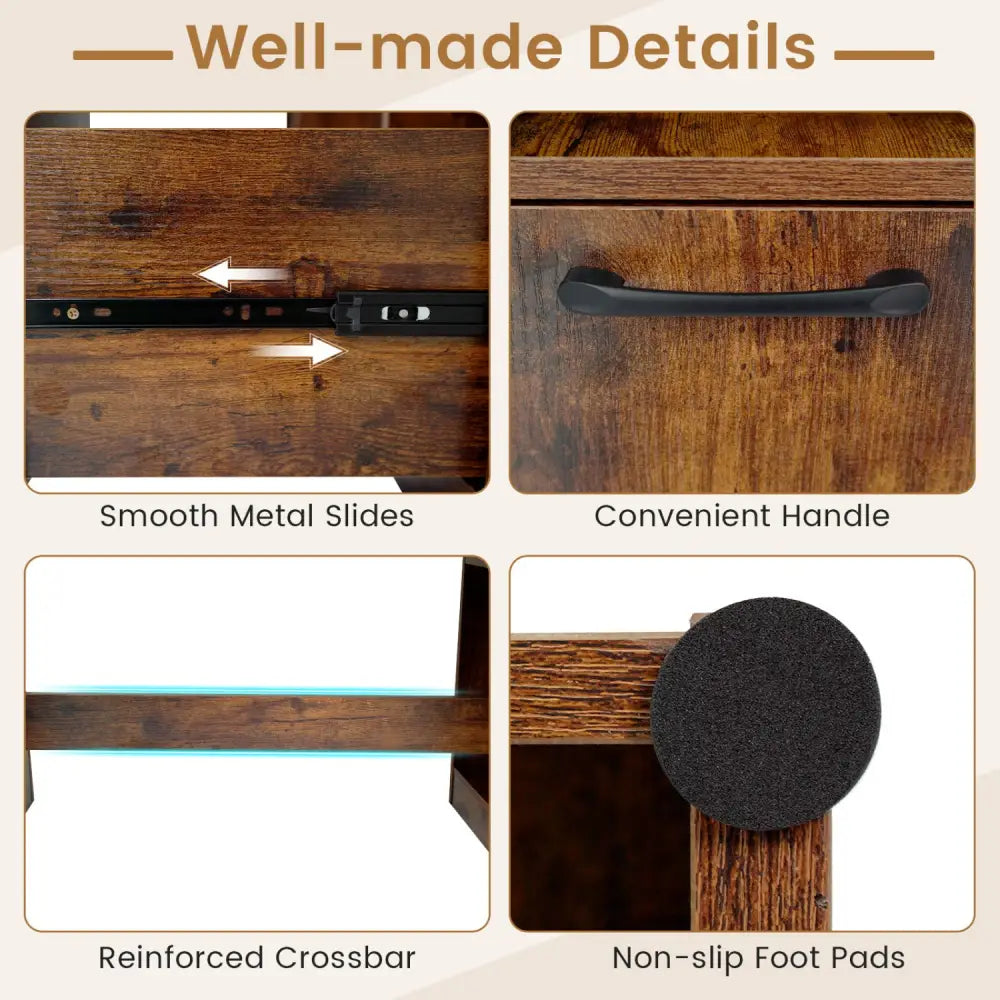 Sewing Table with Power Outlets Craft Station Desk with 2 Drawers Open Compartments-Rustic Brown - Rustic Brown
