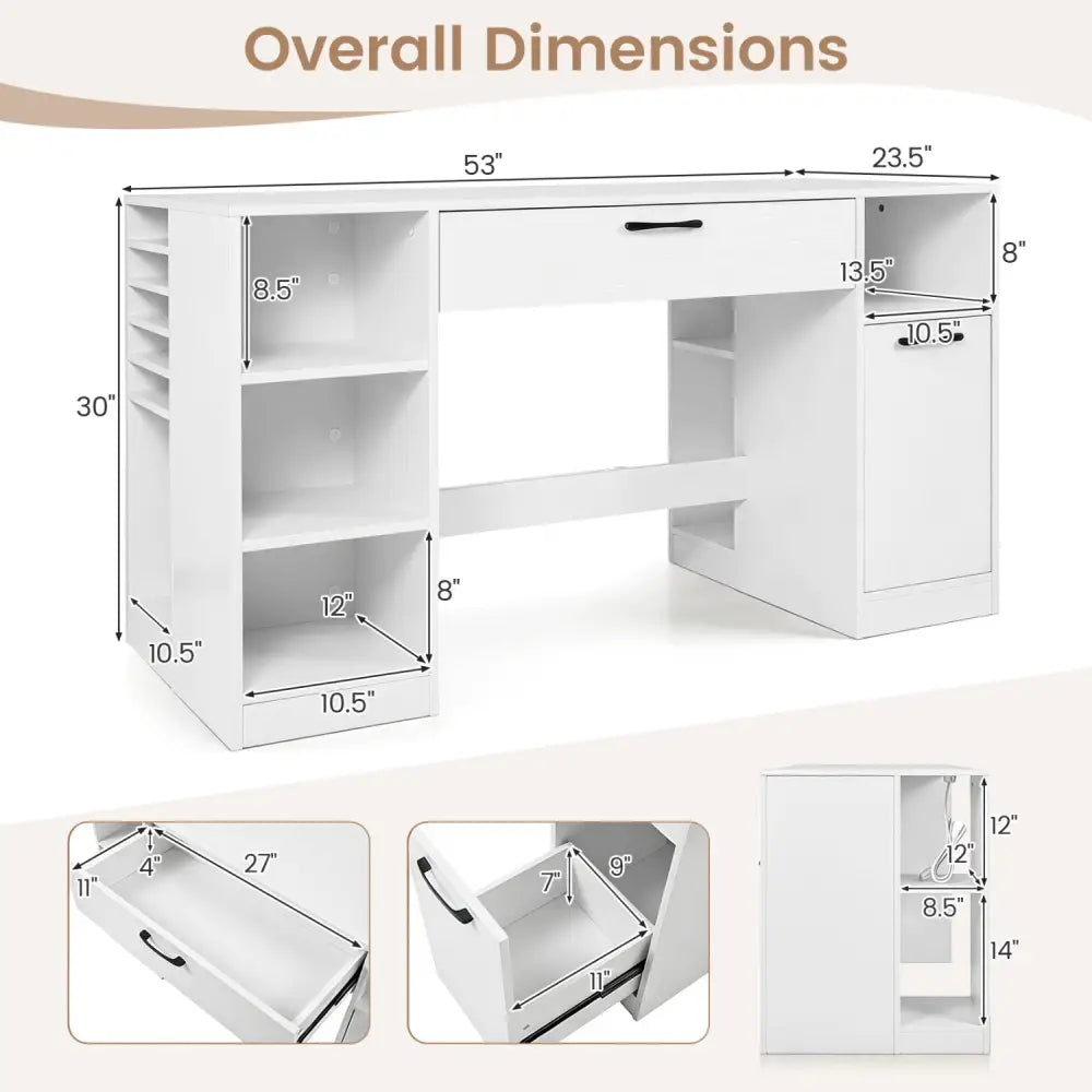 Sewing Table with Power Outlets Craft Station Desk with 2 Drawers Open Compartments-White - White - Sewing Tables
