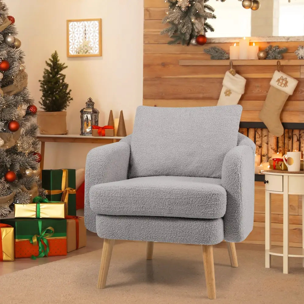 Sherpa Accent Chair Modern Living Room Chair with Seat Cushion-Grey - Gray - Accent Chairs