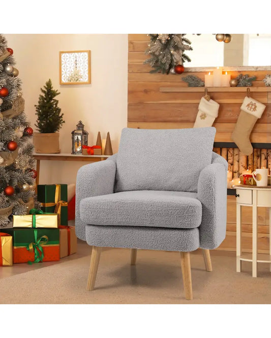 Sherpa Accent Chair Modern Living Room Chair with Seat Cushion-Grey - Gray - Accent Chairs