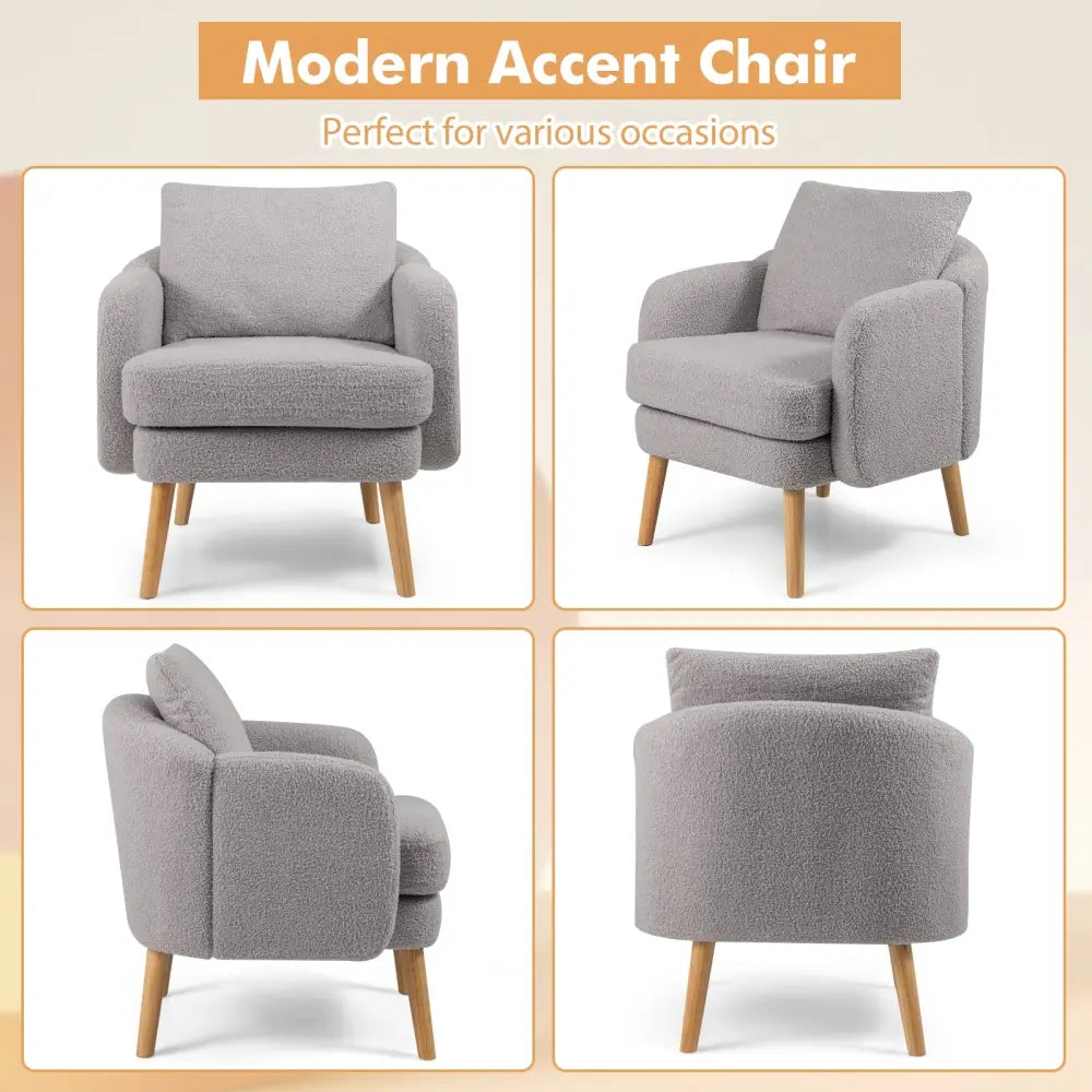 Sherpa Accent Chair Modern Living Room Chair with Seat Cushion-Grey - Gray - Accent Chairs