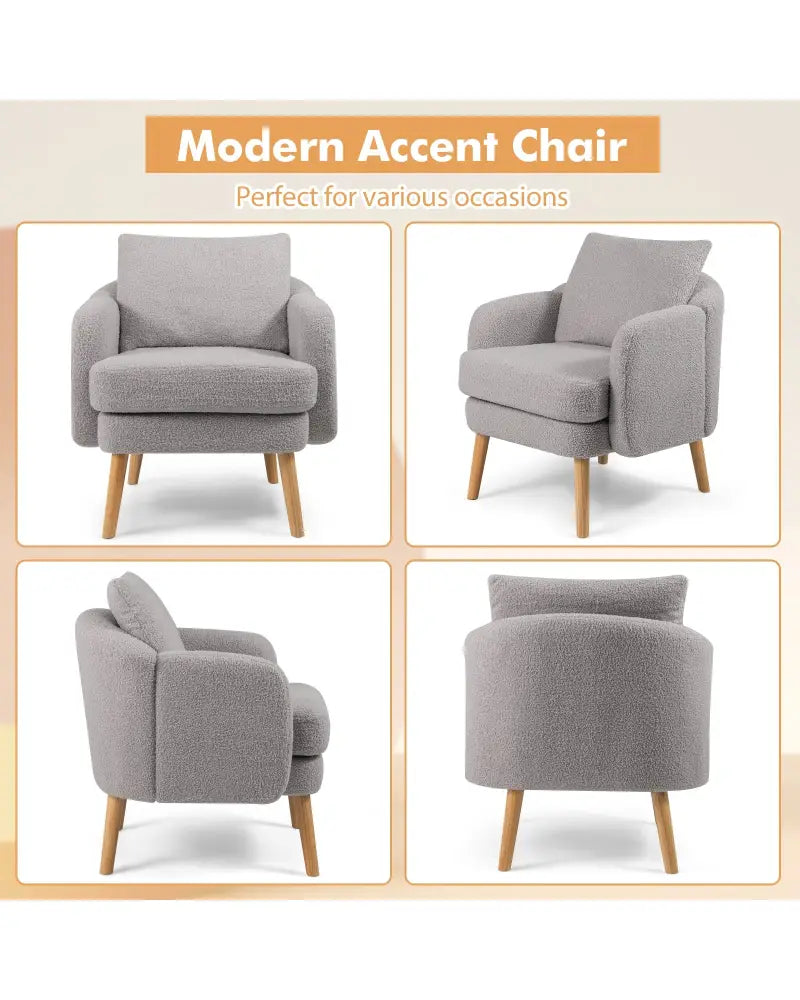 Sherpa Accent Chair Modern Living Room Chair with Seat Cushion-Grey - Gray - Accent Chairs