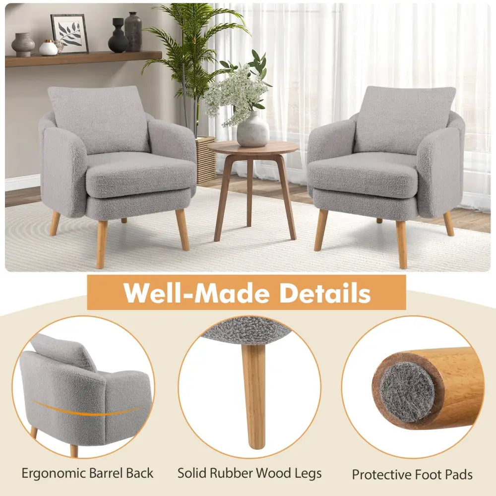 Sherpa Accent Chair Modern Living Room Chair with Seat Cushion-Grey - Gray - Accent Chairs