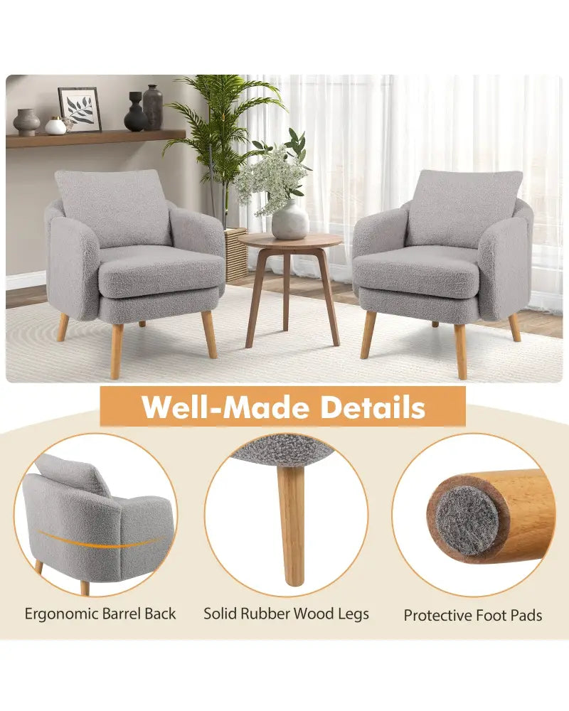 Sherpa Accent Chair Modern Living Room Chair with Seat Cushion-Grey - Gray - Accent Chairs