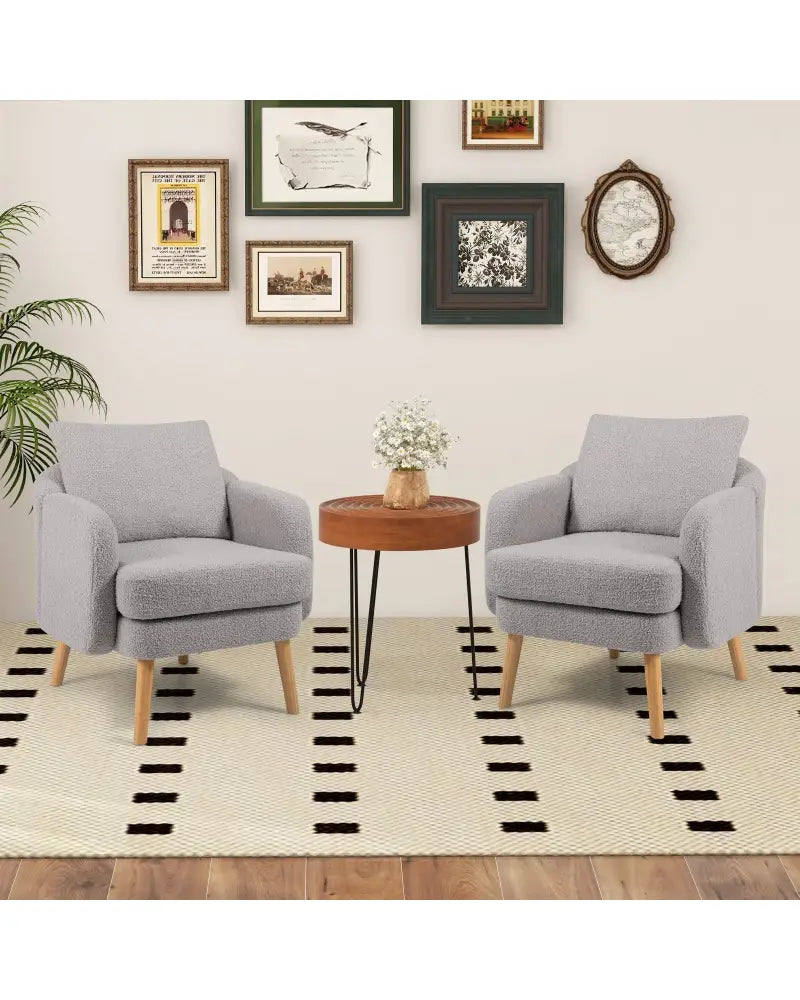 Sherpa Accent Chair Modern Living Room Chair with Seat Cushion-Grey - Gray - Accent Chairs