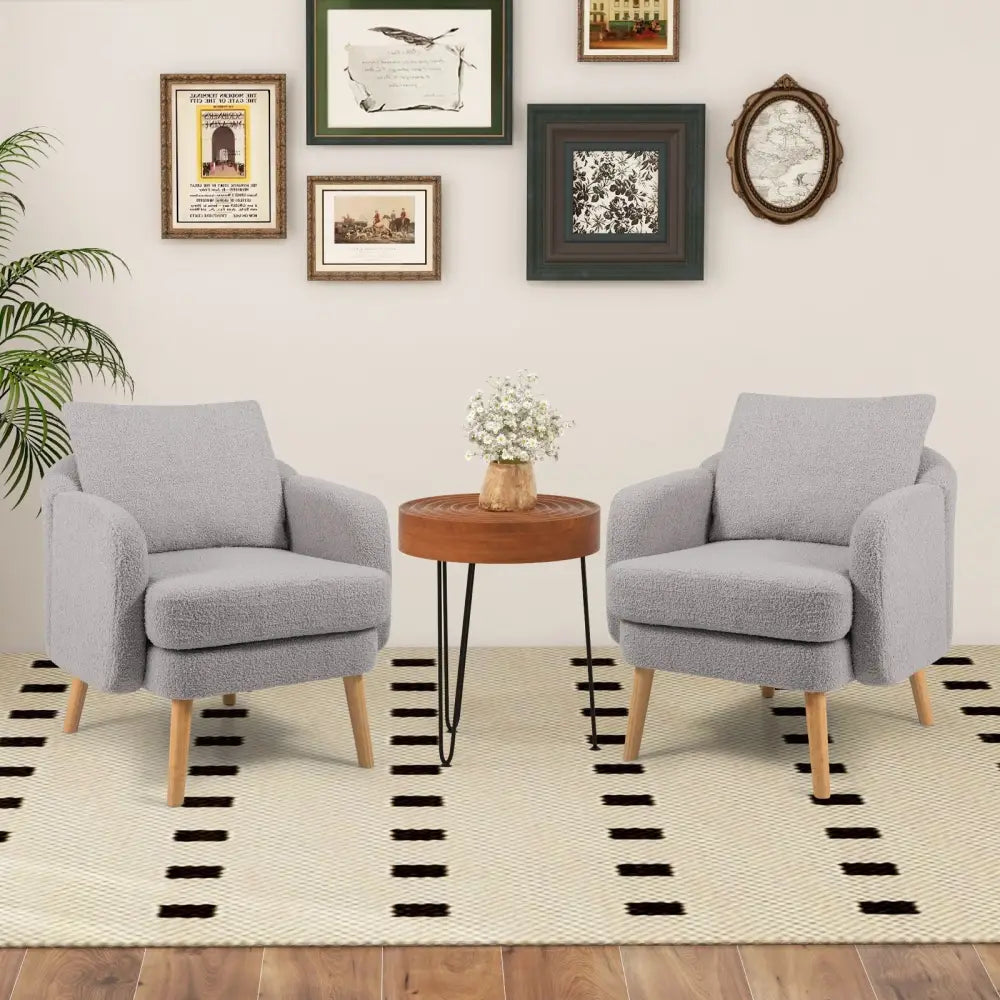 Sherpa Accent Chair Modern Living Room Chair with Seat Cushion-Grey - Gray - Accent Chairs
