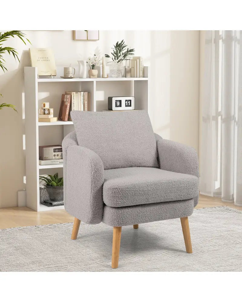 Sherpa Accent Chair Modern Living Room Chair with Seat Cushion-Grey - Gray - Accent Chairs