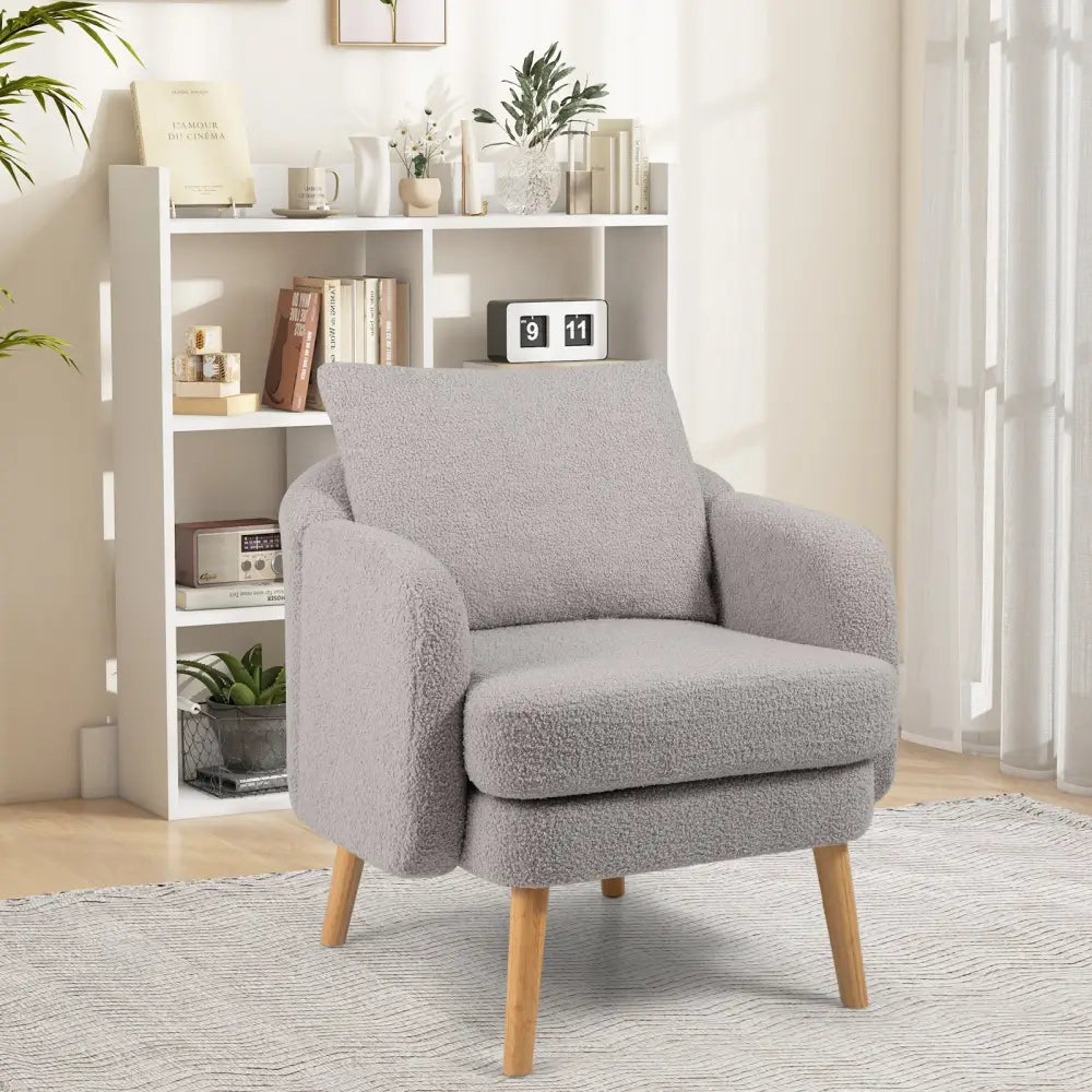 Sherpa Accent Chair Modern Living Room Chair with Seat Cushion-Grey - Gray - Accent Chairs