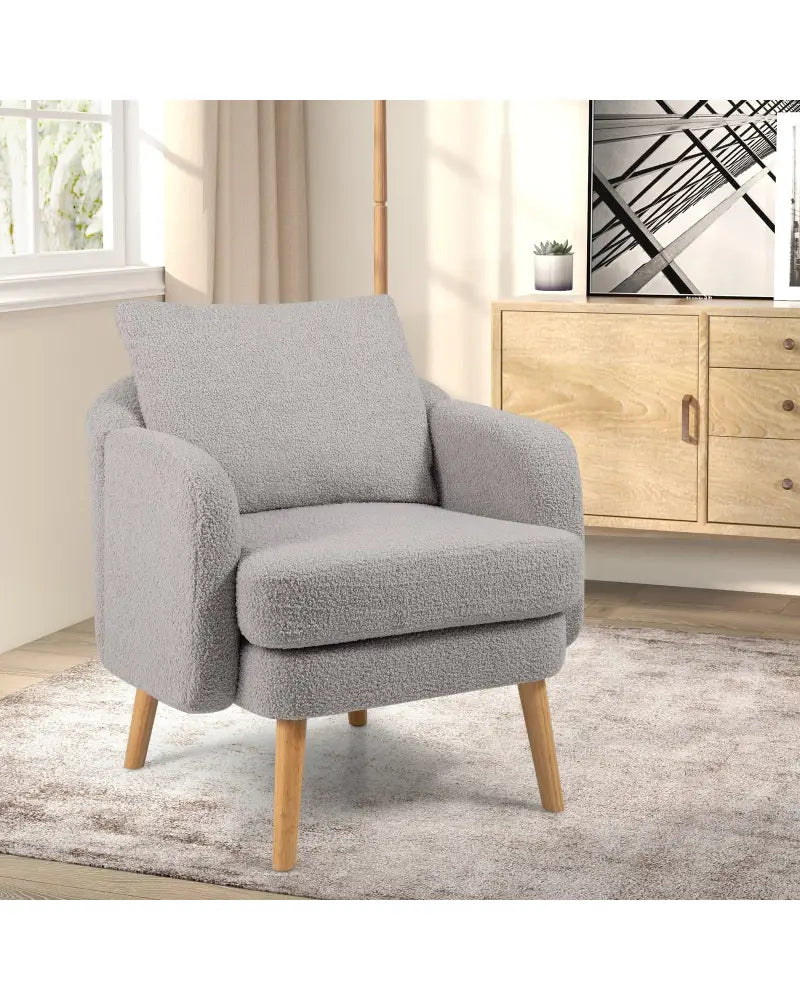 Sherpa Accent Chair Modern Living Room Chair with Seat Cushion-Grey - Gray - Accent Chairs